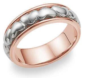 Eternal Heart Wedding Band Ring - 14K Rose and White Gold