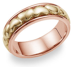 Eternal Heart Wedding Band Ring - 14K Rose and Yellow Gold