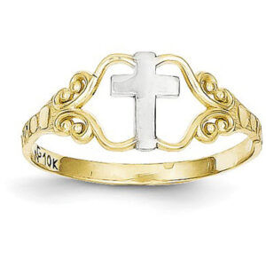 Filigree Cross Ring in 14K Gold and Rhodium