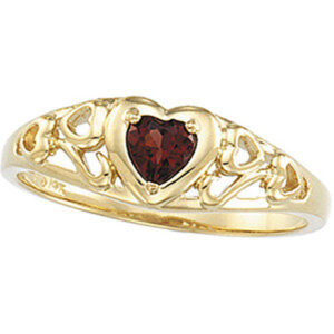 Filigree Heart Scroll Garnet Ring