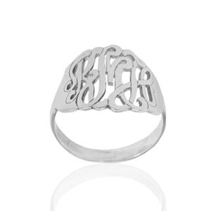 Filigree Monogram Initials Name Ring in Sterling Silver