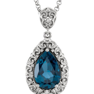 Filigree Pear-Shaped London Blue Topaz Necklace