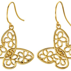 Floral Butterfly Earrings, 14K Yellow Gold