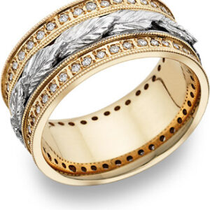 Floral Leaf Diamond Wedding Band, 14K Two-Tone Gold