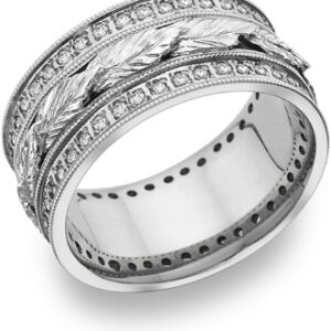 Floral Leaf Diamond Wedding Band, 14K White Gold