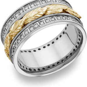 Floral Leaf Diamond Wedding Band in 14K Two-Tone Gold