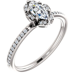 Floral Marquise Diamond Engagement Ring in 14K White Gold