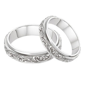 Floral Vineyard Wedding Band Set in 14K White Gold