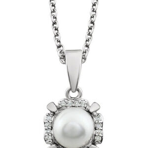 Freshwater Cultured Pearl and Diamond Necklace