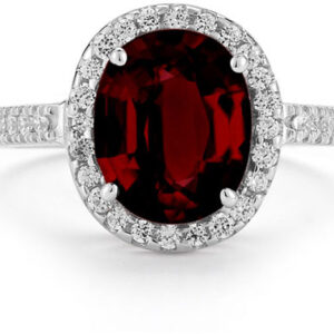 Garnet and Diamond Cocktail Ring in 14K White Gold