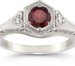 Garnet and Diamond Heart Ring in 14K White Gold