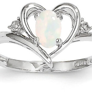 Genuine Opal Heart Ring, 14K White Gold