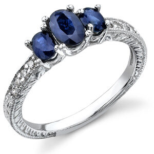 Genuine Oval-Shaped Sapphire Three Stone Ring in Sterling Silver