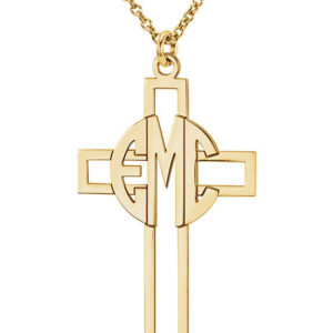 Gold Block Monogram Cross Necklace