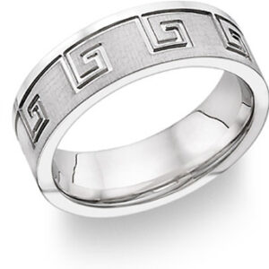 Greek Key Design Wedding Band in 18K White Gold