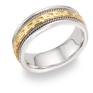 Greek Key Wedding Band, 14K Two-Tone Gold