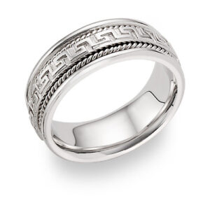 Greek Key Wedding Band in 18K White Gold