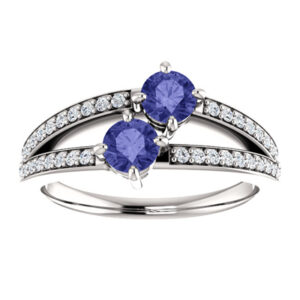 Half Carat Tanzanite and Diamond Two Stone Ring in 14K White Gold