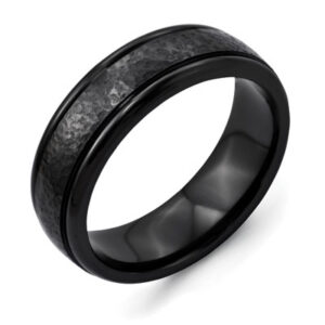 Hammered Black Titanium Brushed Finish Wedding Band Ring