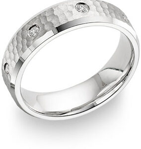 Hammered Diamond Wedding Band, 14K White Gold