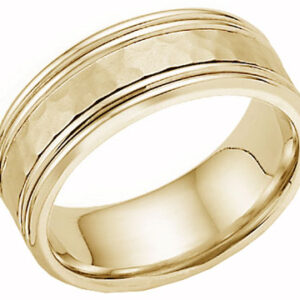 Hammered Double Edged Wedding Band in 14K Yellow Gold