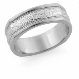 Hammered Square Wedding Band, 14K White Gold