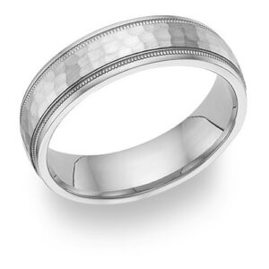 Hammered Wedding Band, 14K White Gold