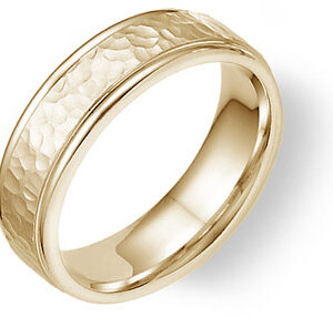 Hammered Wedding Band Ring - 14K Yellow Gold