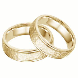 Hammered Wedding Band Set -14K Yellow Gold