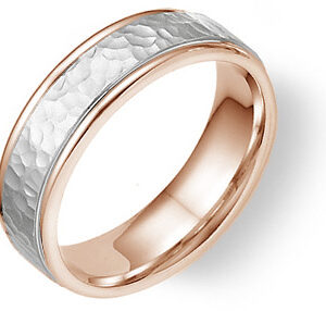 Hammered Wedding Band in 18K Rose and White Gold