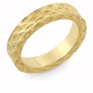 Hand Carved Designer Wedding Band, 14K Gold