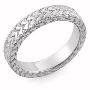 Hand Carved Designer Wedding Band, 14K White Gold