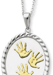 Hand Prints Sterling Silver Pendant with 14K Gold Accent