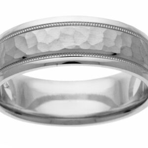 Handcrafted Hammered Wedding Band in White Gold