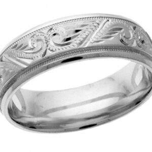 Handcrafted Paisley Wedding Band Ring in White Gold