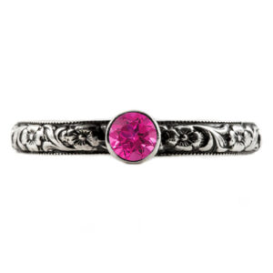 Handmade Paisley Floral Pink Topaz Engagement Ring, Sterling Silver