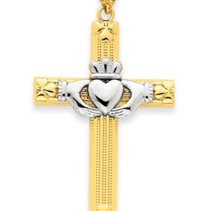 Heart Claddagh Cross Necklace, 14K Two-Tone Gold