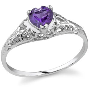 Heart-Cut Amethyst Gemstone Ring, 14K White Gold