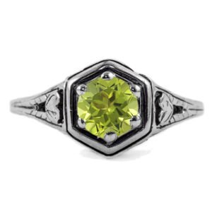 Heart Design Vintage Style Peridot Ring in Sterling Silver