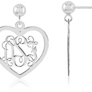 Heart Monogram Earrings, Sterling Silver