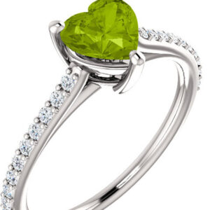 Heart-Shaped Green Peridot and 1/5 Carat Diamond Ring