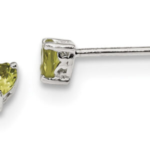 Heart-Shaped Peridot Stud Earrings in Sterling Silver