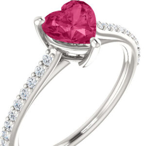 Heart-Shaped Pure Pink Topaz Diamond Ring in White Gold