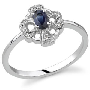 Heart and Cross Sapphire Diamond Ring, 14K White Gold