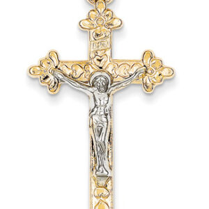 Heart and Flower Fleur-de-Lis Crucifix Pendant