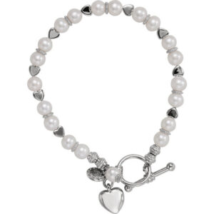 Heart and Freshwater Pearl Friendship Bracelet in Silver