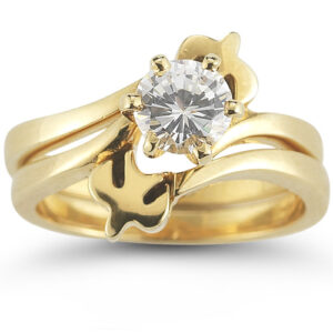 Holy Spirit Dove CZ Engagement Ring Set, 14K Gold