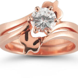 Holy Spirit Dove Diamond Bridal Engagement Ring Set, 14K Rose Gold