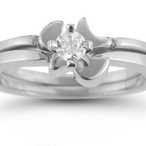 Holy Spirit Dove Diamond Bridal Ring Set in 14K White Gold