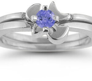 Holy Spirit Dove Tanzanite Engagement Ring Set, 14K White Gold